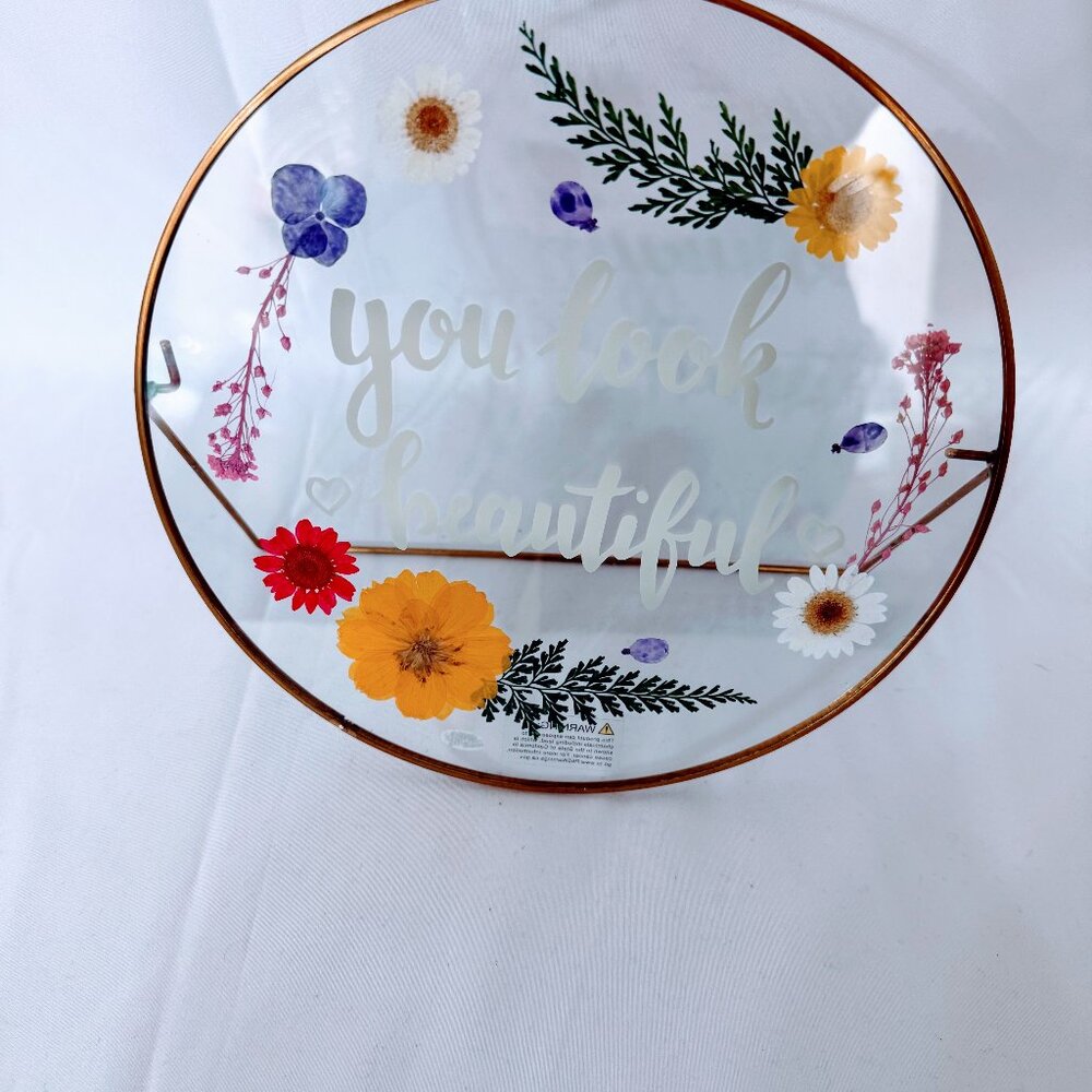 Smile You Are Beautiful Glass Pressed Flower, Framed Gold,‎ Floating Frame